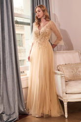 Layered Glitter Tulle A Line Gown